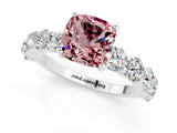 White gold Cushion Cut Morganite Prong Setting with Side Stones on a Pave Band_1