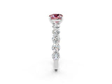 White gold Cushion Cut Morganite Prong Setting with Side Stones on a Pave Band_2