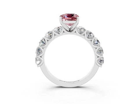 White gold Cushion Cut Morganite Prong Setting with Side Stones on a Pave Band_3