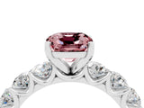 White gold Cushion Cut Morganite Prong Setting with Side Stones on a Pave Band_4