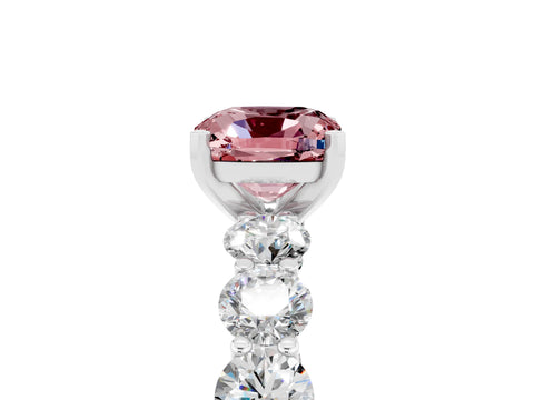 White gold Cushion Cut Morganite Prong Setting with Side Stones on a Pave Band_5