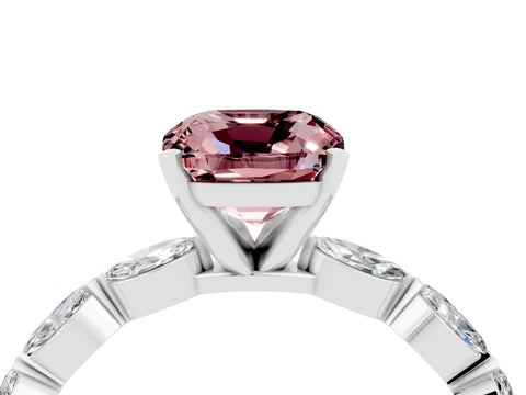 White gold Cushion Cut Morganite Ring with Marquise Side Stones and Prong Setting_4