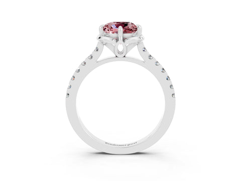 White gold Cushion Cut Morganite Ring with Pavé Band and Floral Prong Setting_3