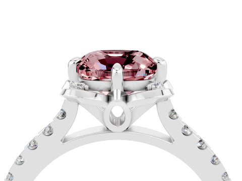 White gold Cushion Cut Morganite Ring with Pavé Band and Floral Prong Setting_4