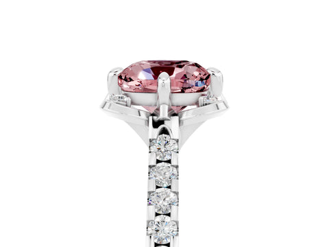 White gold Cushion Cut Morganite Ring with Pavé Band and Floral Prong Setting_5