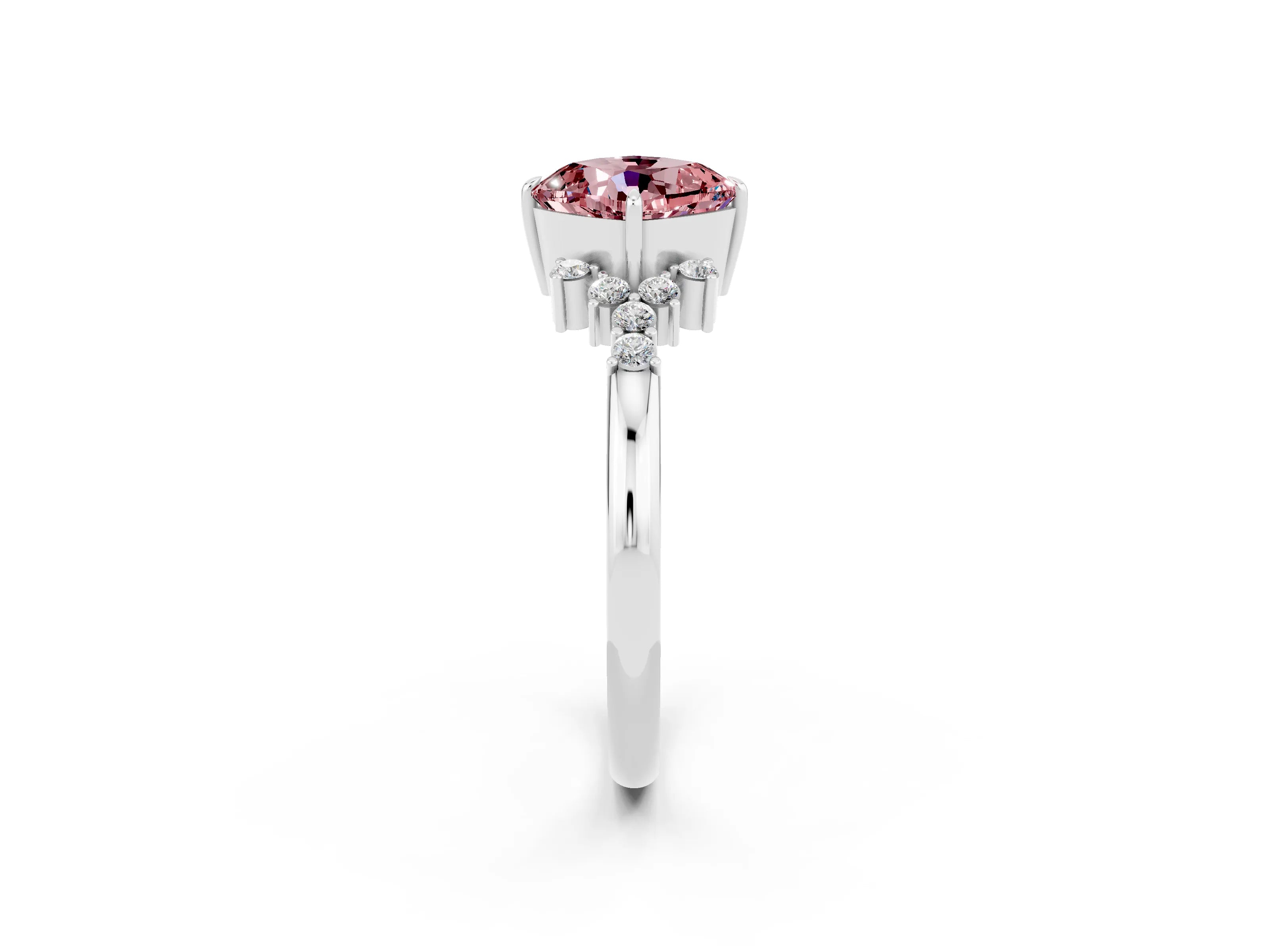 White gold Cushion Cut Morganite Ring with Side Stones and Four-Prong Setting_38