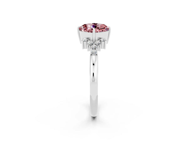 Silver Cushion Cut Morganite Ring with Side Stones and Four-Prong Setting