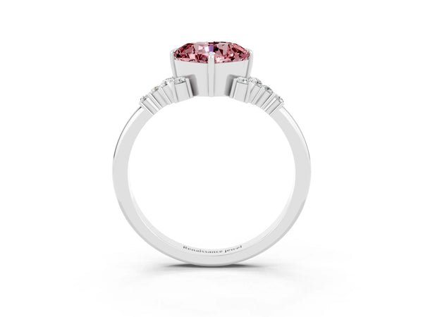 Platinum Cushion Cut Morganite Ring with Side Stones and Four-Prong Setting