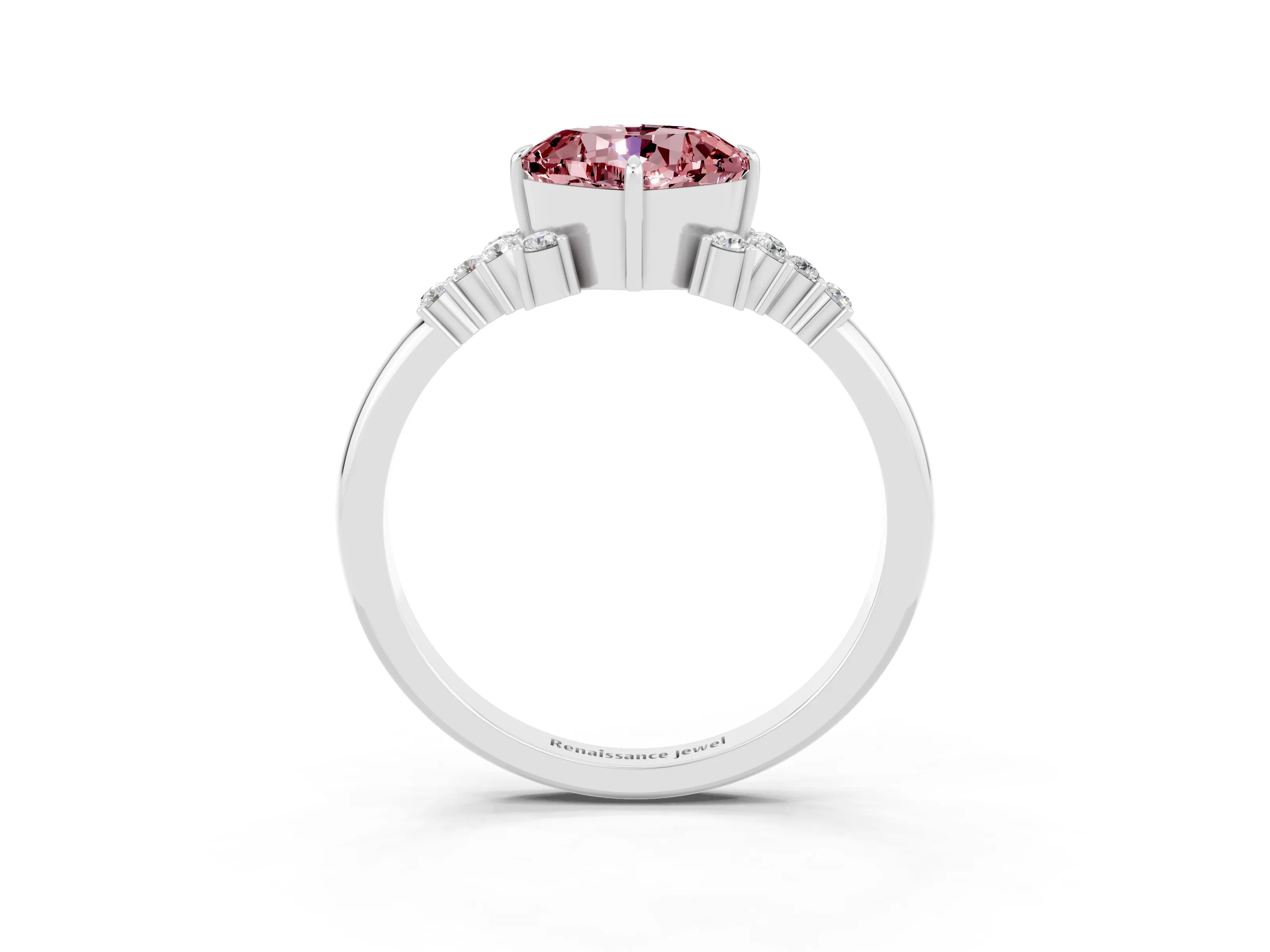 White gold Cushion Cut Morganite Ring with Side Stones and Four-Prong Setting_39