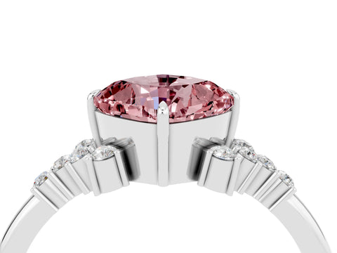 White gold Cushion Cut Morganite Ring with Side Stones and Four-Prong Setting_40