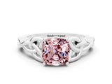 White gold Cushion Cut Morganite Solitaire Celtic Knot Ring with Four-Prong Setting_12