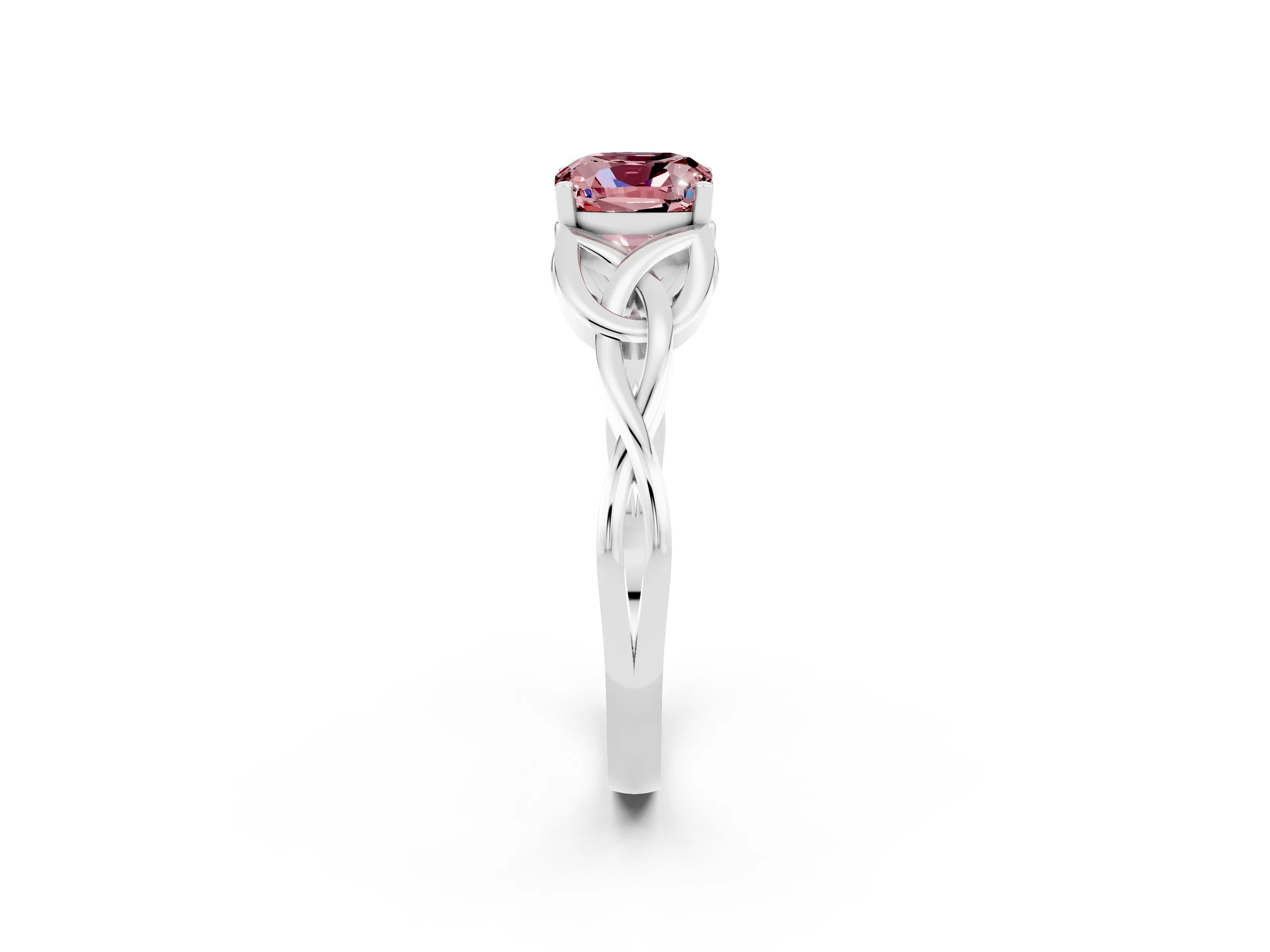 White gold Cushion Cut Morganite Solitaire Celtic Knot Ring with Four-Prong Setting_14