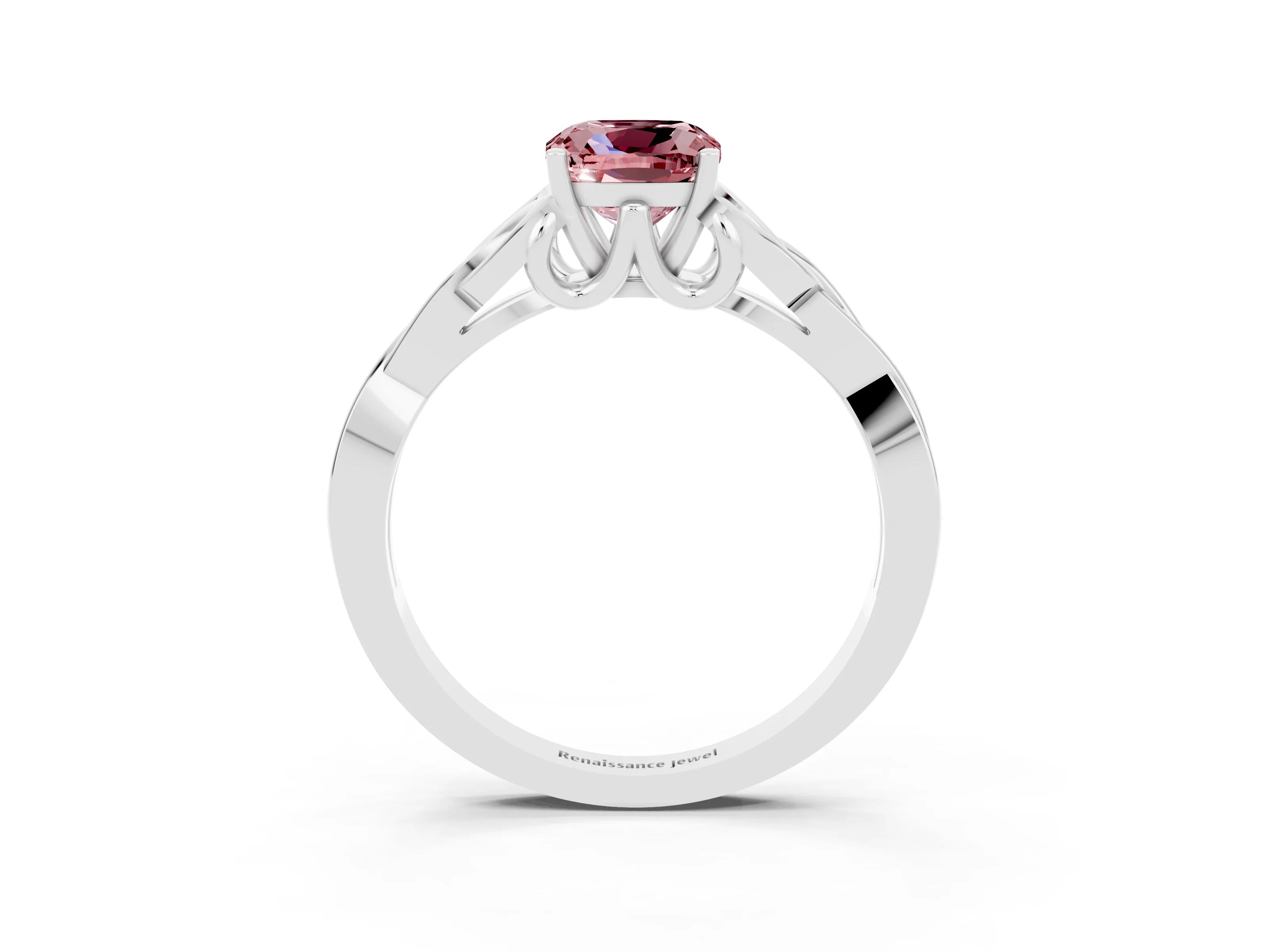White gold Cushion Cut Morganite Solitaire Celtic Knot Ring with Four-Prong Setting_15