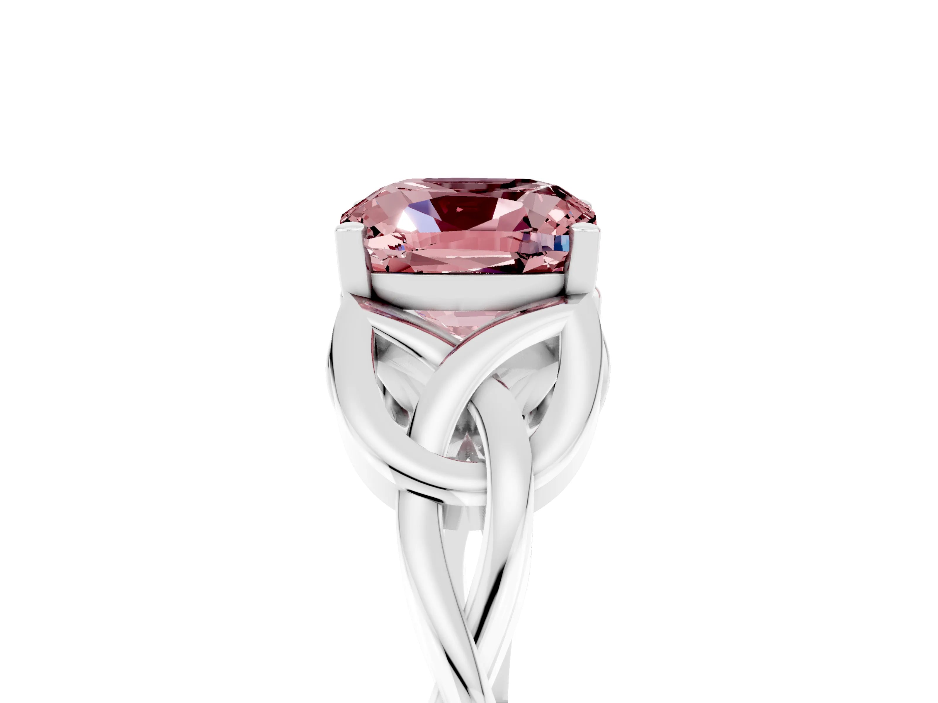 White gold Cushion Cut Morganite Solitaire Celtic Knot Ring with Four-Prong Setting_17