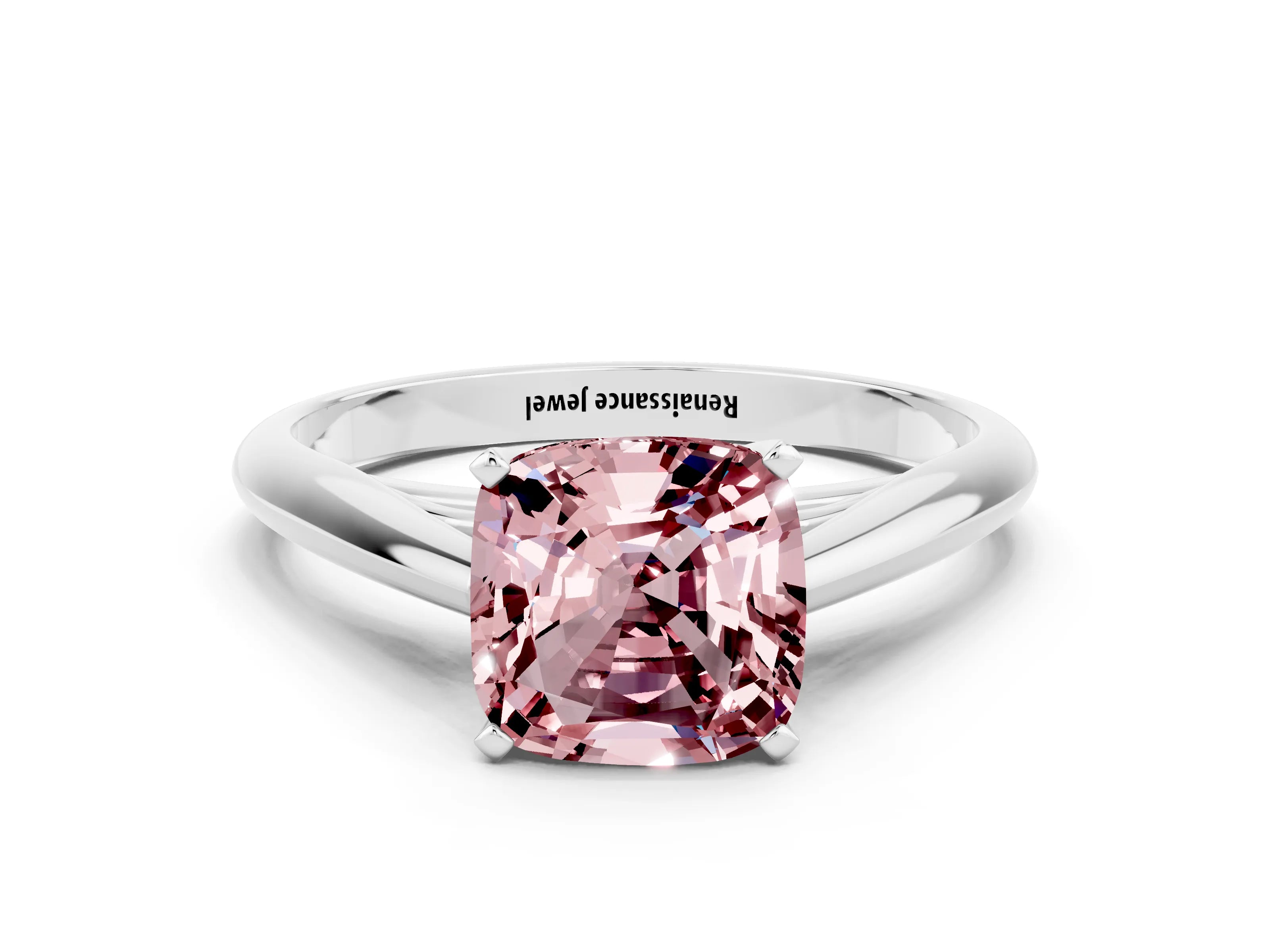 White gold Cushion Cut Morganite Solitaire Engagement Ring with Cathedral Setting and Four-Prong Mount_12