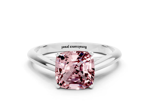 White gold Cushion Cut Morganite Solitaire Engagement Ring with Cathedral Setting and Four-Prong Mount_12