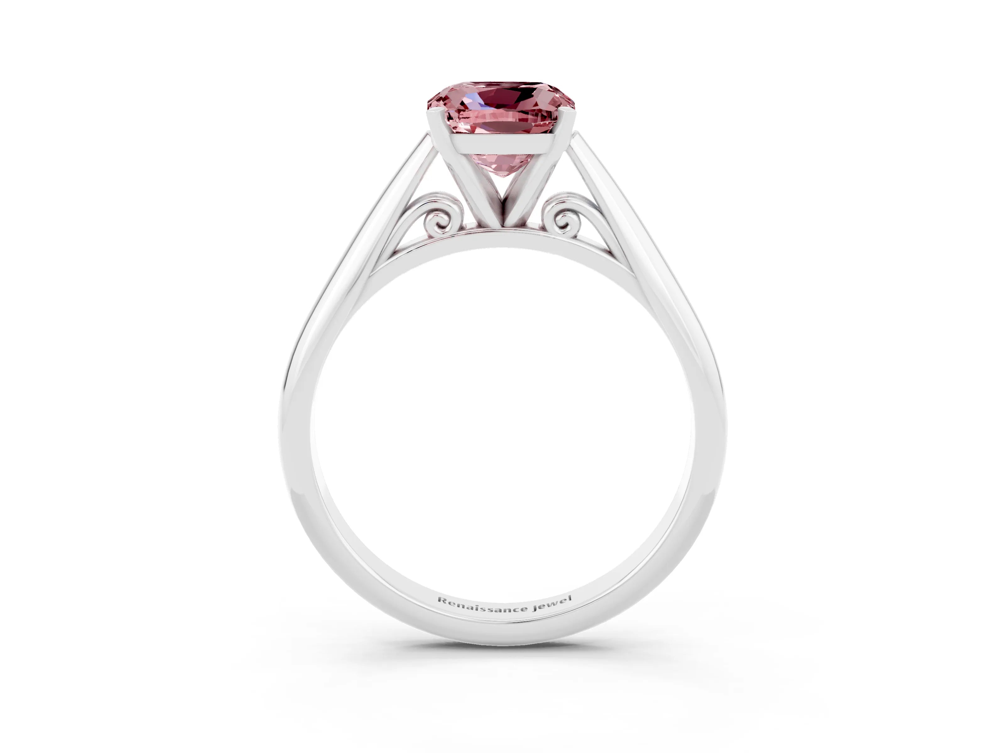 White gold Cushion Cut Morganite Solitaire Engagement Ring with Cathedral Setting and Four-Prong Mount_15