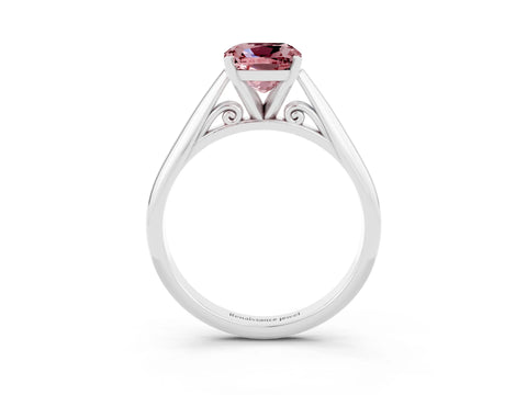 White gold Cushion Cut Morganite Solitaire Engagement Ring with Cathedral Setting and Four-Prong Mount_15