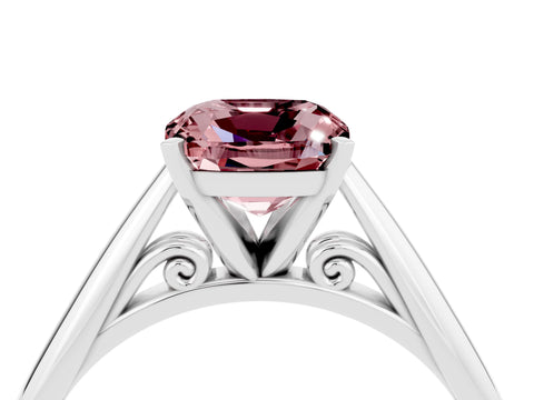 White gold Cushion Cut Morganite Solitaire Engagement Ring with Cathedral Setting and Four-Prong Mount_16