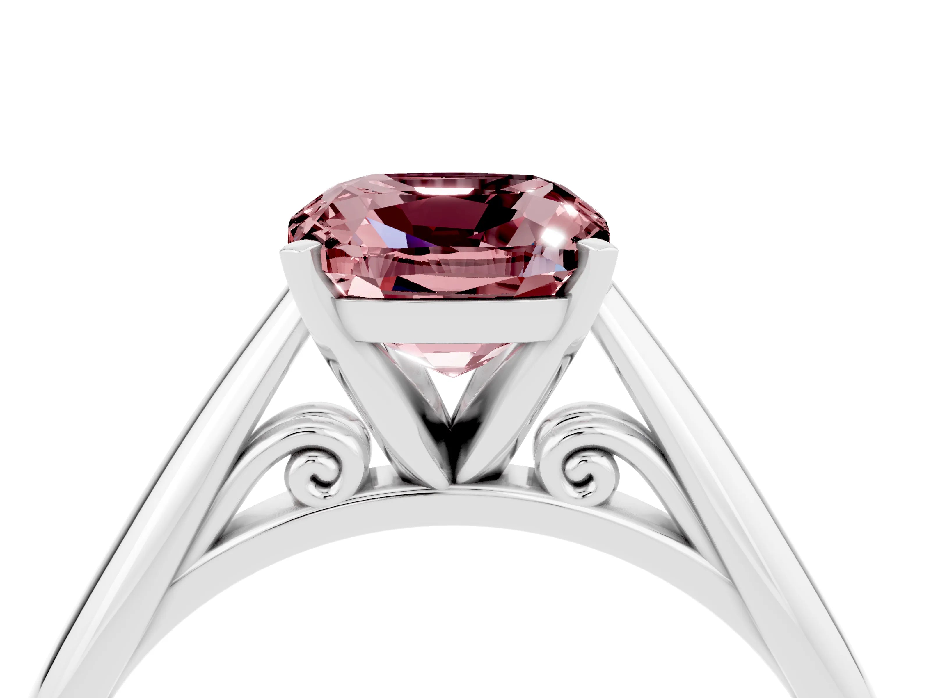 White gold Cushion Cut Morganite Solitaire Engagement Ring with Cathedral Setting and Four-Prong Mount_28