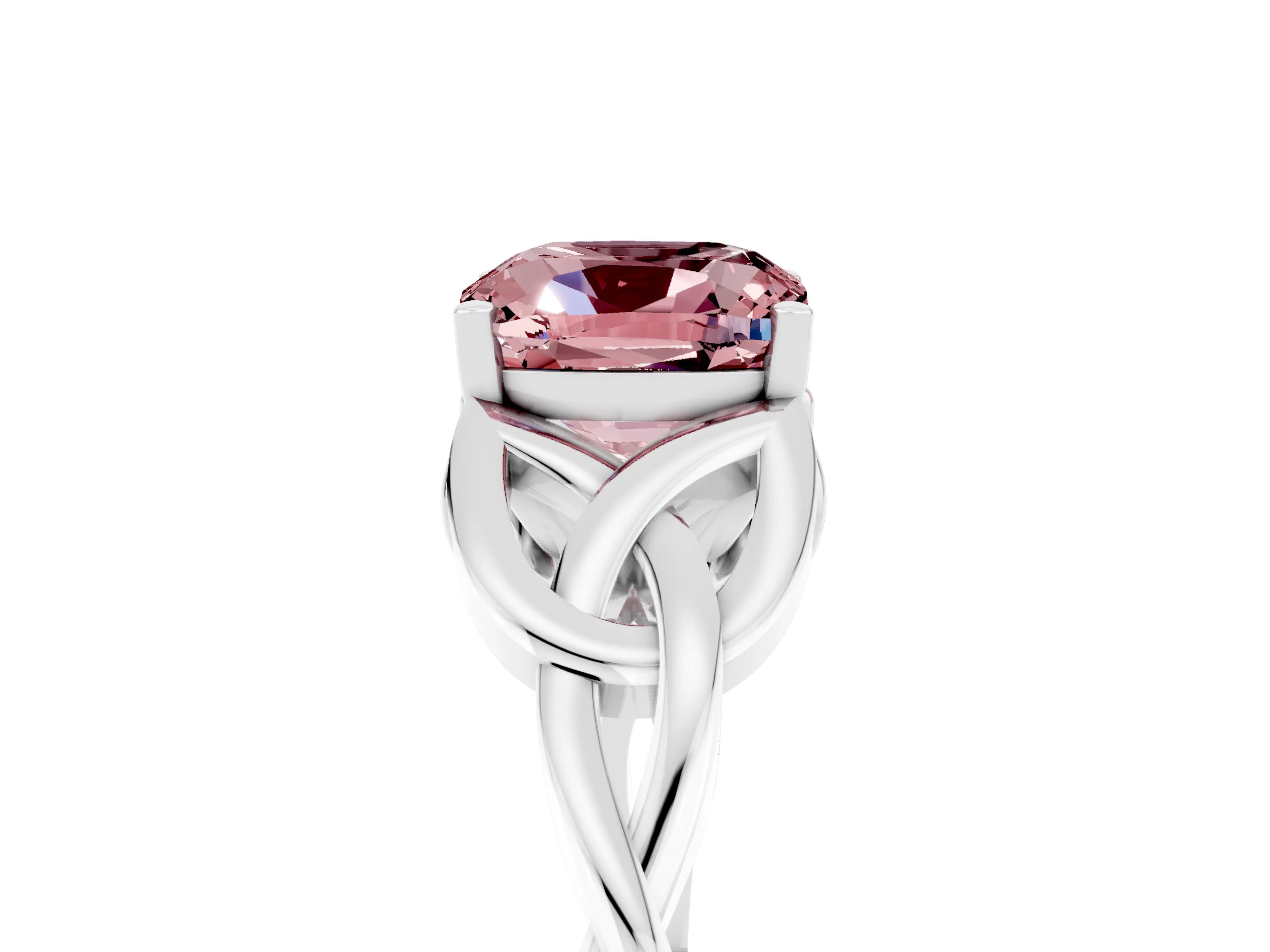 White gold Cushion Cut Morganite Solitaire Engagement Ring with Celtic Knot Band and Four-Prong Setting_5