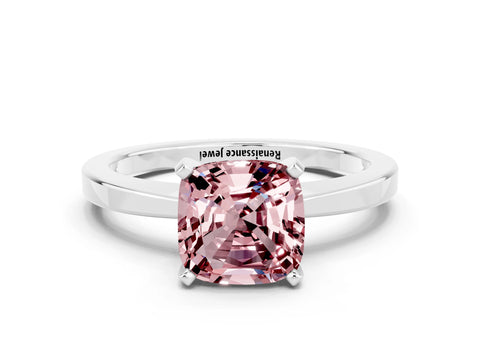 White gold Cushion Cut Morganite Solitaire Engagement Ring with Classic Band and Four-Prong Setting_24