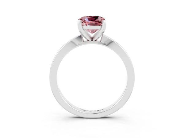 White gold Cushion Cut Morganite Solitaire Engagement Ring with Classic Band and Four-Prong Setting