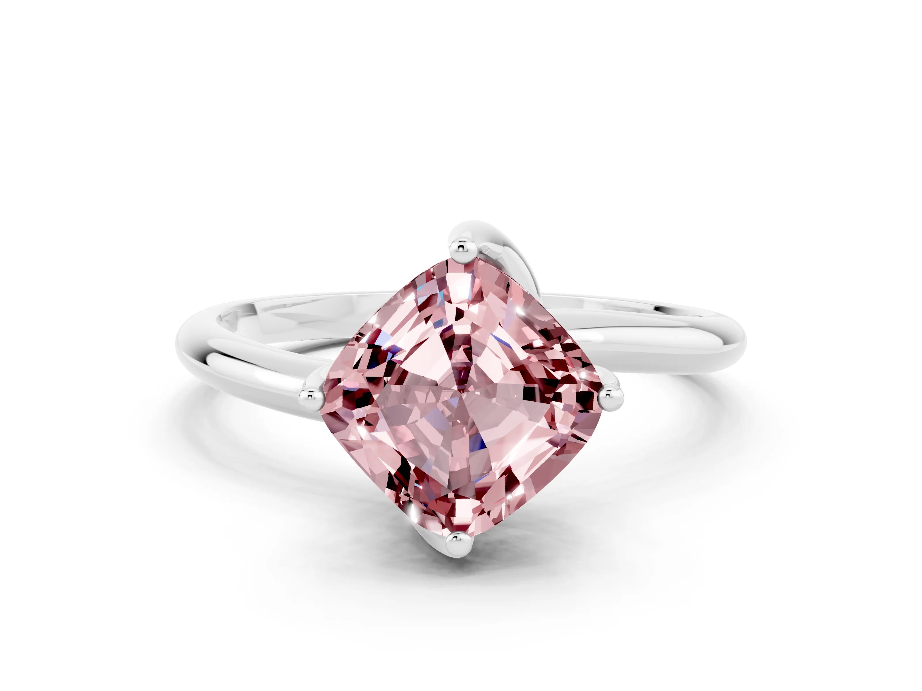 White gold Cushion Cut Morganite Solitaire Engagement Ring with Four-Prong Setting and Classic Band_12