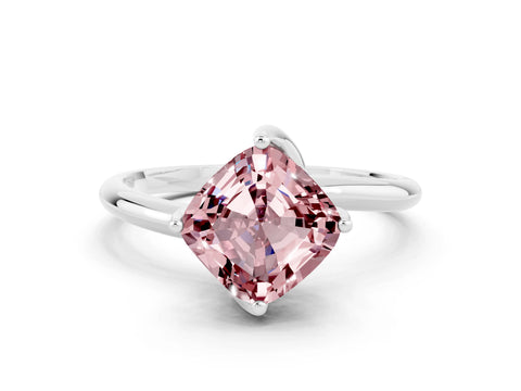 White gold Cushion Cut Morganite Solitaire Engagement Ring with Four-Prong Setting and Classic Band_12