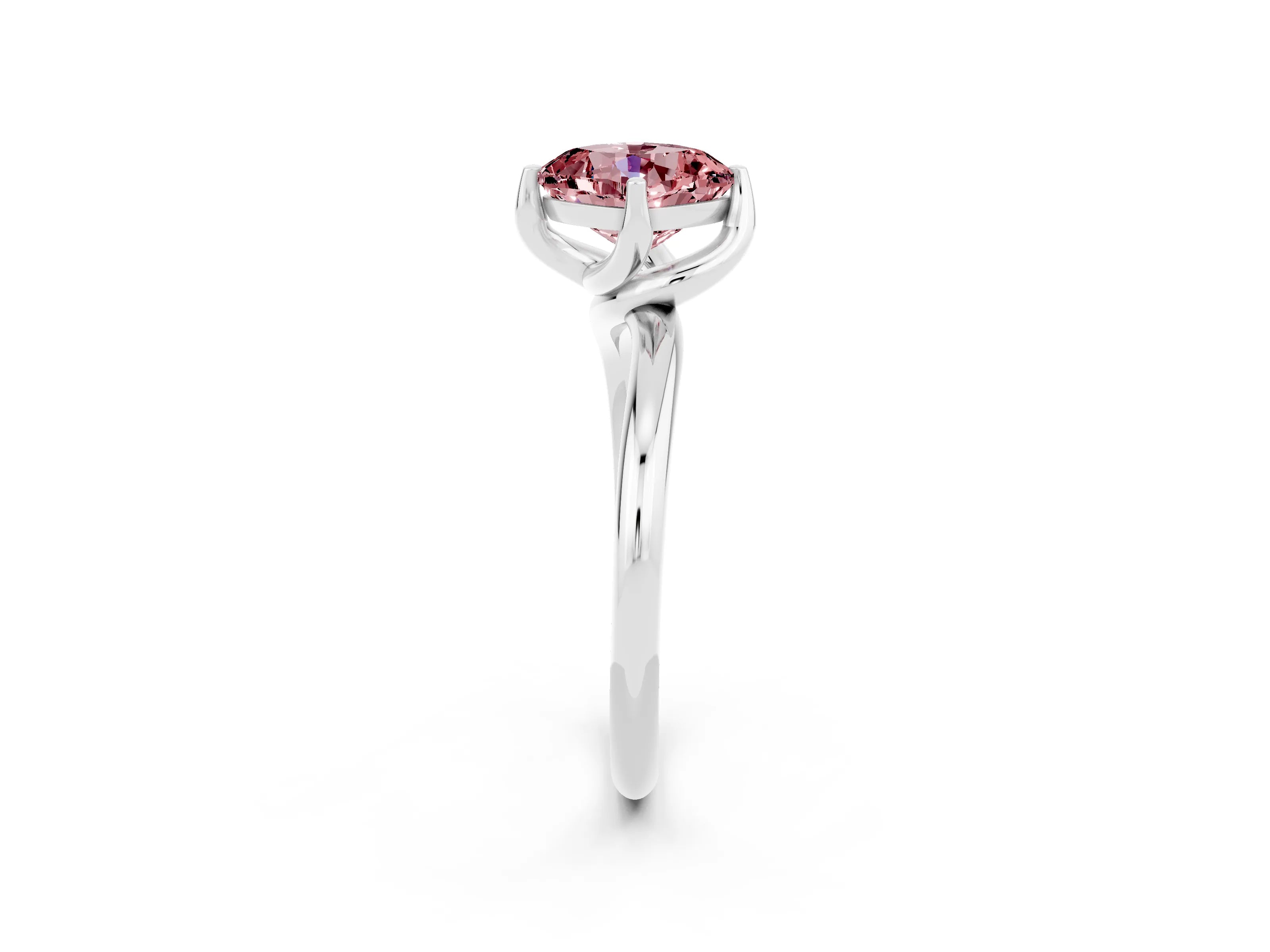 White gold Cushion Cut Morganite Solitaire Engagement Ring with Four-Prong Setting and Classic Band_14