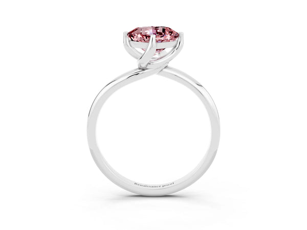 White gold Cushion Cut Morganite Solitaire Engagement Ring with Four-Prong Setting and Classic Band