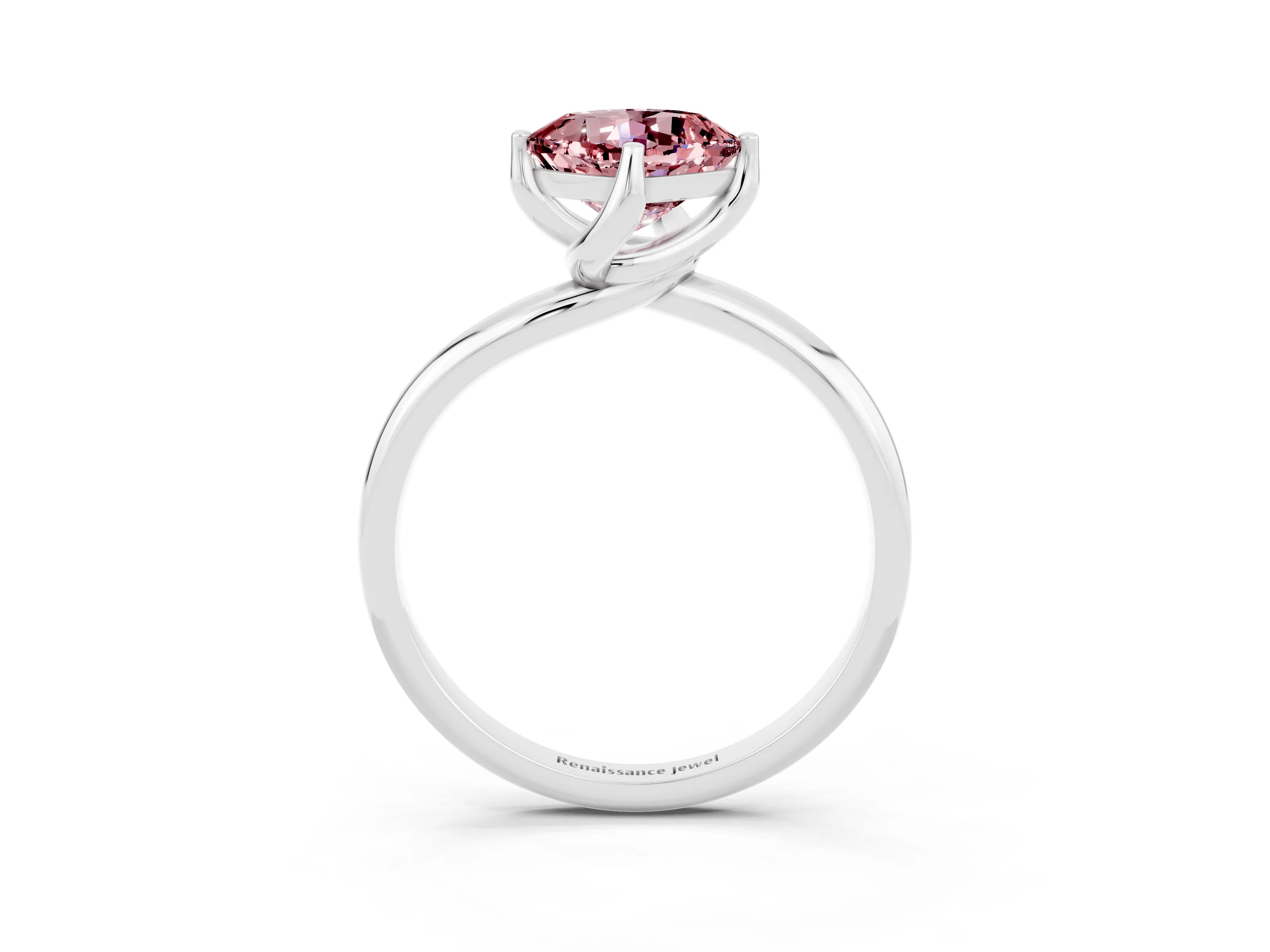 White gold Cushion Cut Morganite Solitaire Engagement Ring with Four-Prong Setting and Classic Band_15