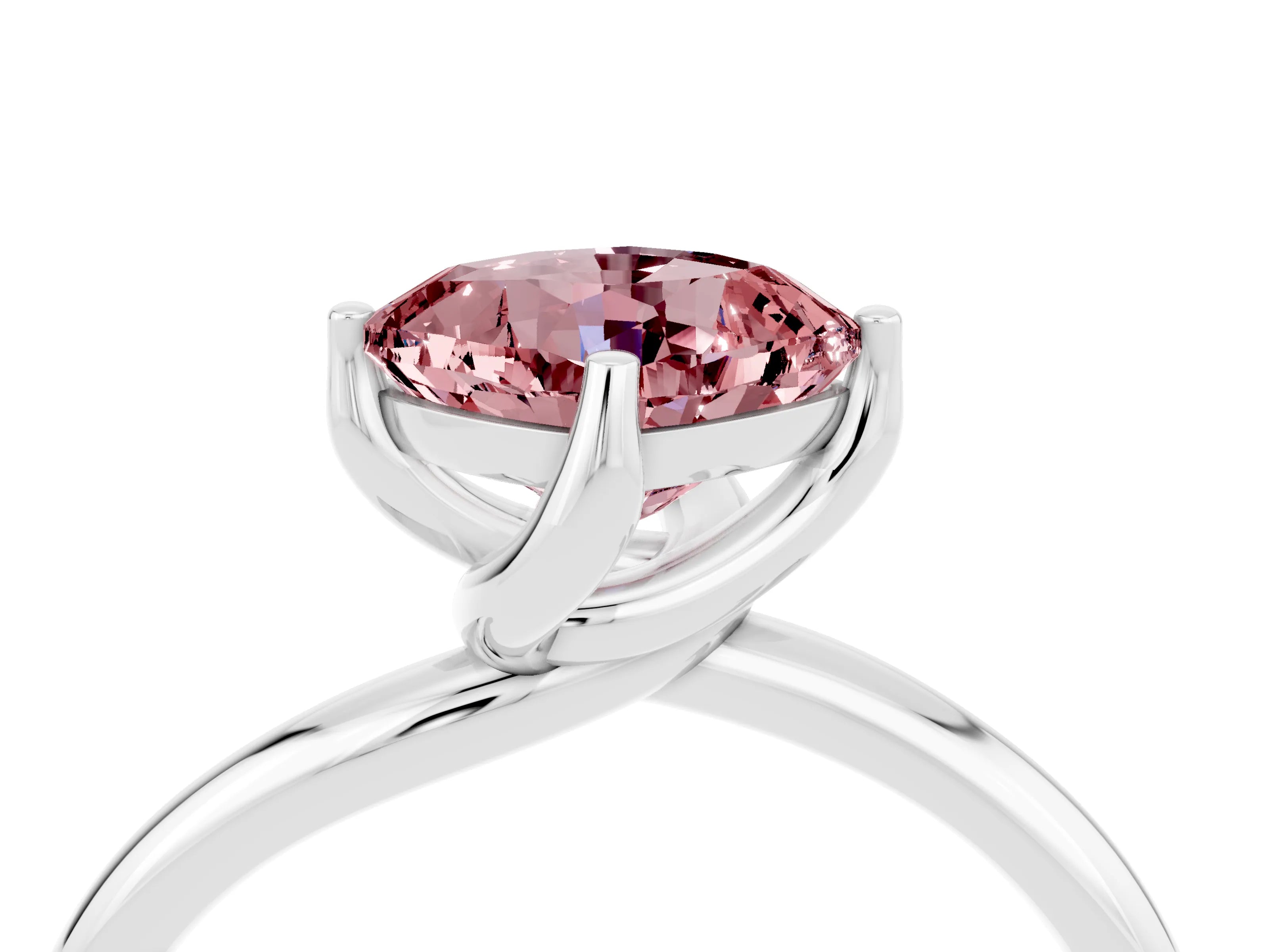 White gold Cushion Cut Morganite Solitaire Engagement Ring with Four-Prong Setting and Classic Band_16