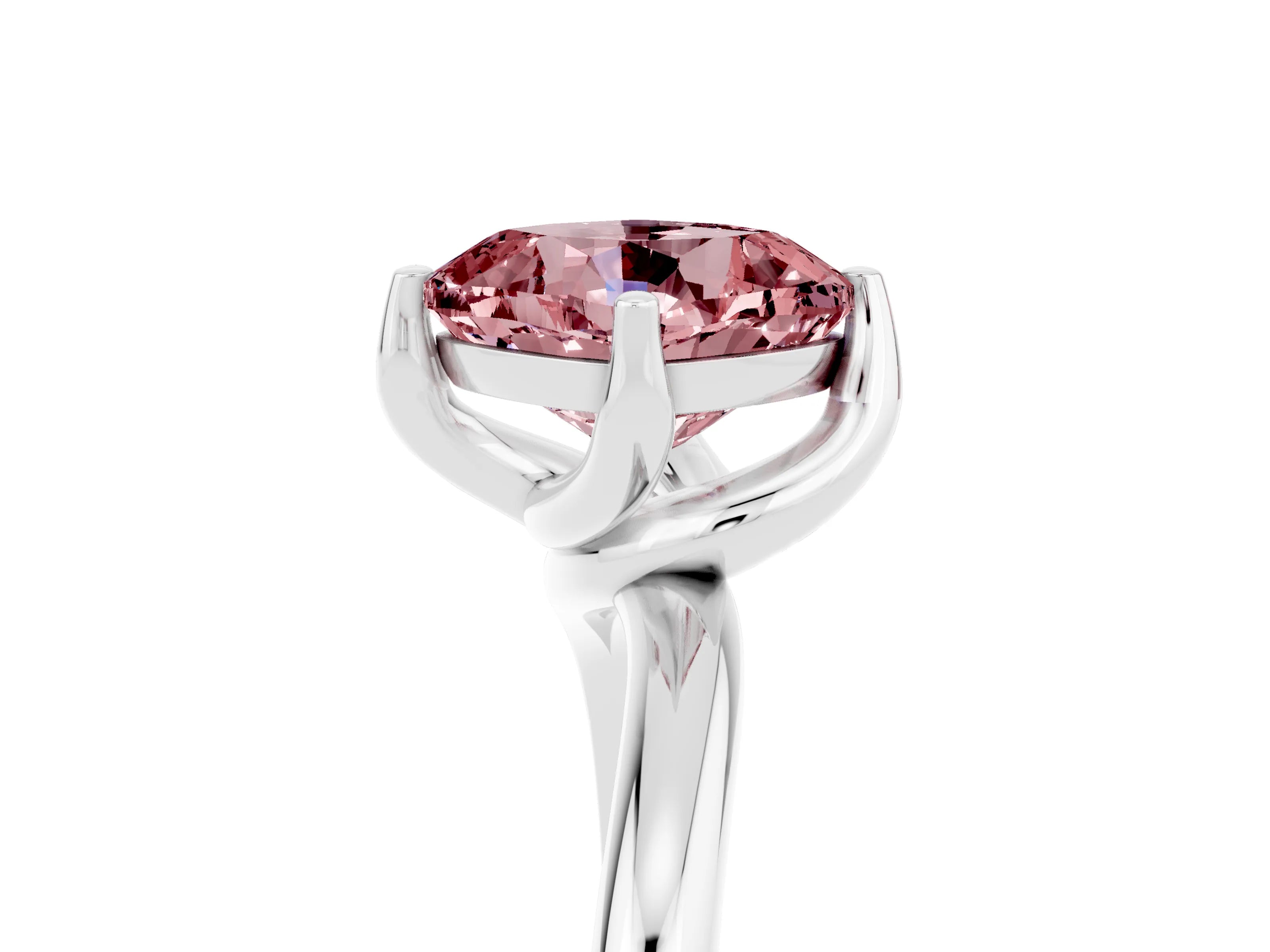 White gold Cushion Cut Morganite Solitaire Engagement Ring with Four-Prong Setting and Classic Band_17