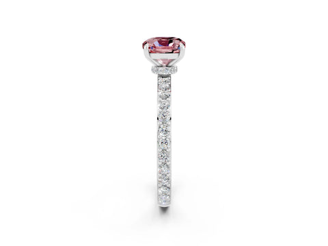 White gold Cushion Cut Morganite Solitaire Engagement Ring with Pavé Band and Four-Prong Setting_2