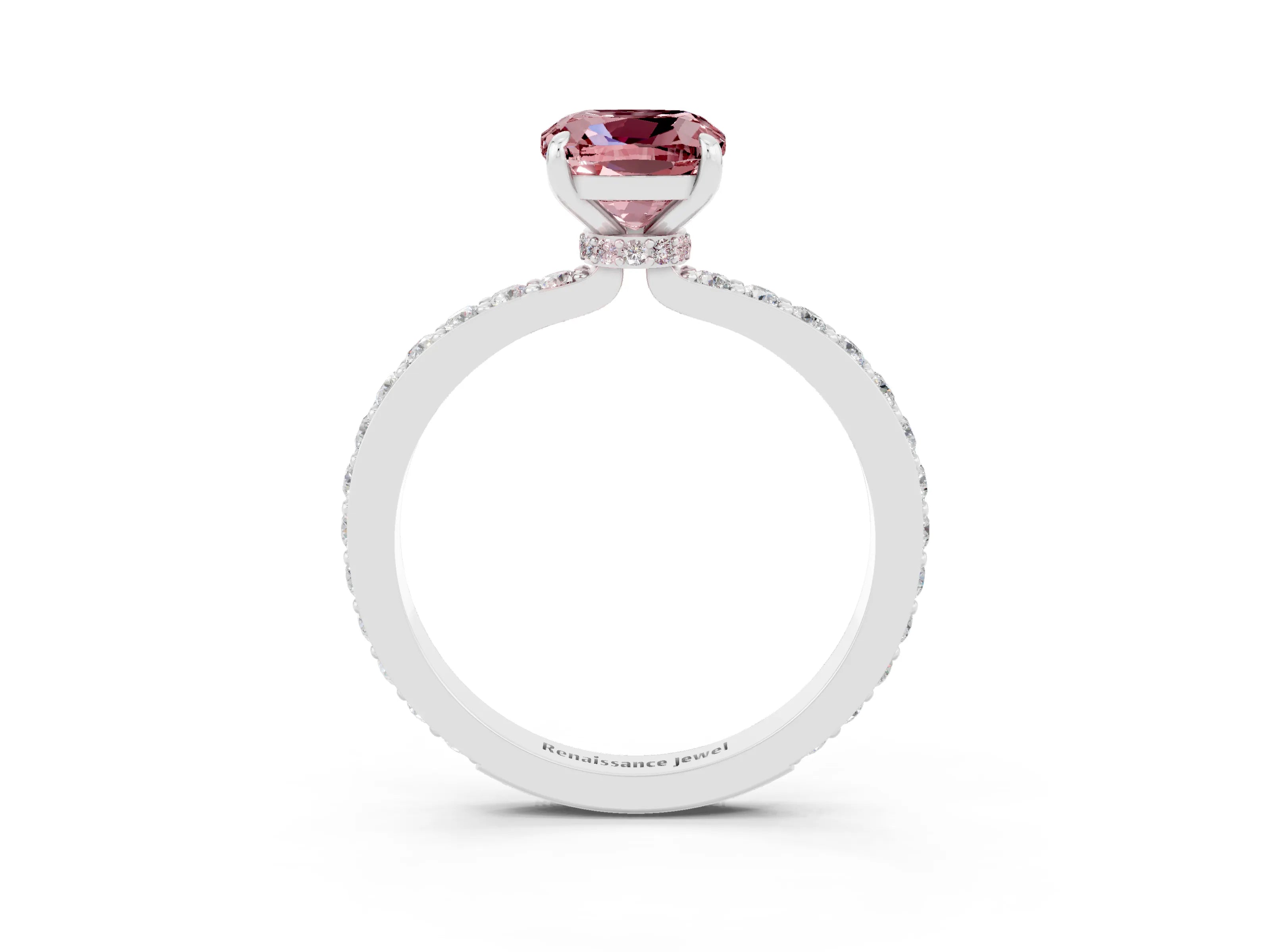 White gold Cushion Cut Morganite Solitaire Engagement Ring with Pavé Band and Four-Prong Setting_3