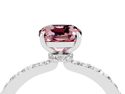 White gold Cushion Cut Morganite Solitaire Engagement Ring with Pavé Band and Four-Prong Setting_4