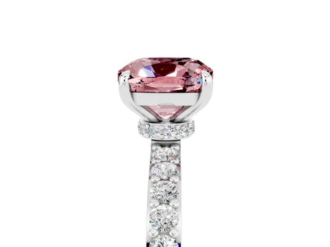 White gold Cushion Cut Morganite Solitaire Engagement Ring with Pavé Band and Four-Prong Setting_5