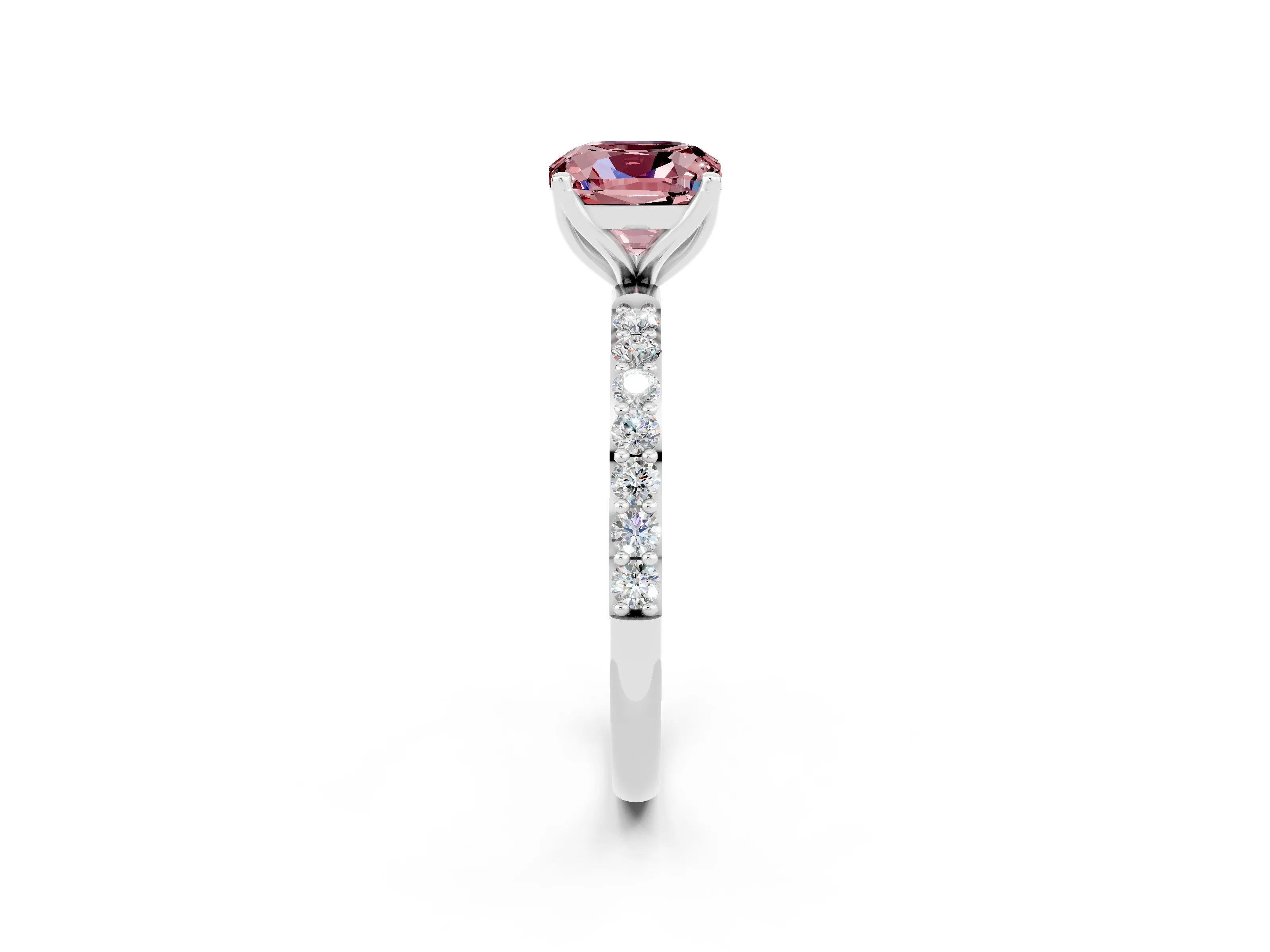 White gold Cushion Cut Morganite Solitaire Engagement Ring with Pavé Band and Prong Setting_2