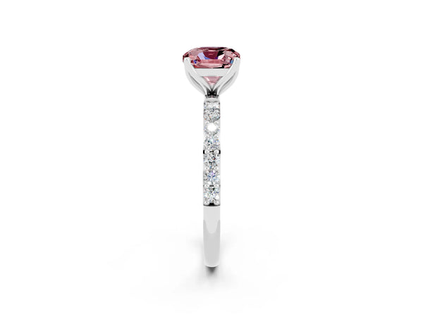 Platinum Cushion Cut Morganite Solitaire Engagement Ring with Round  Pavé Band and Prong Setting