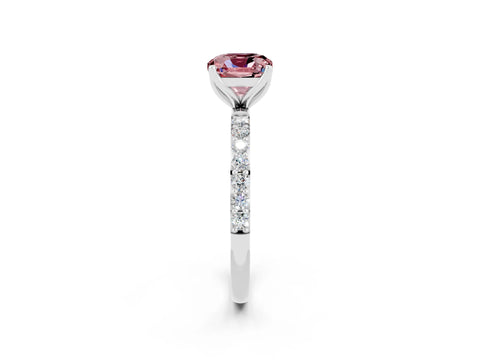 White gold Cushion Cut Morganite Solitaire Engagement Ring with Pavé Band and Prong Setting_2