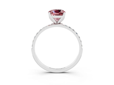 White gold Cushion Cut Morganite Solitaire Engagement Ring with Pavé Band and Prong Setting_3
