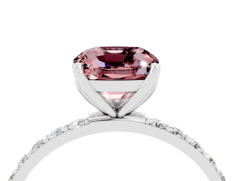 White gold Cushion Cut Morganite Solitaire Engagement Ring with Pavé Band and Prong Setting_4