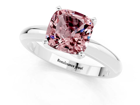 White gold Cushion Cut Morganite Solitaire Engagement Ring with Round Band and Four-Prong Setting_1