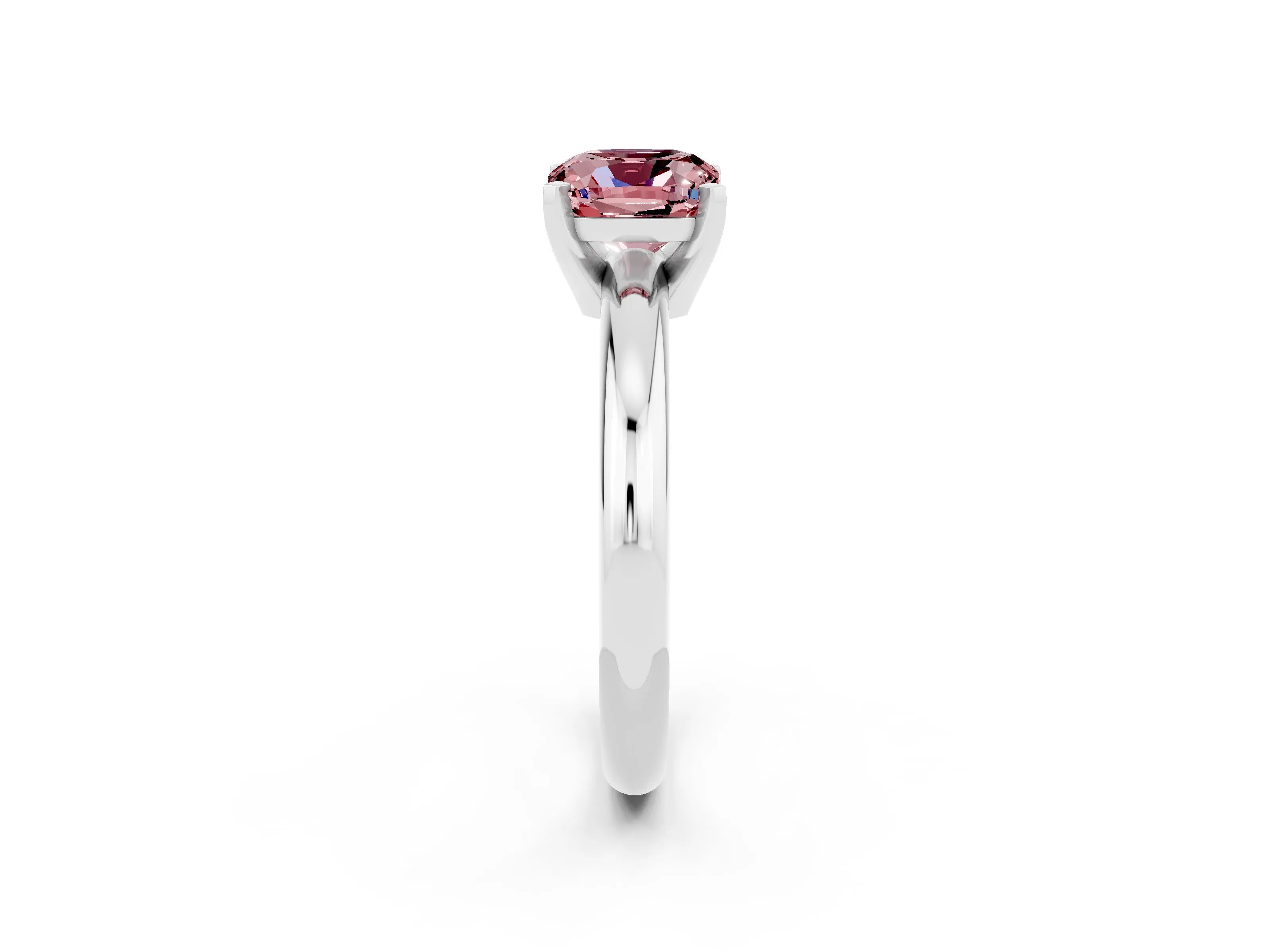 White gold Cushion Cut Morganite Solitaire Engagement Ring with Round Band and Four-Prong Setting_2