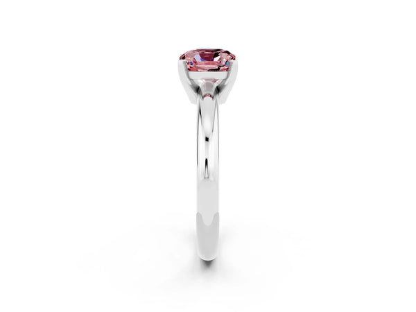 White gold Cushion Cut Morganite Solitaire Engagement Ring with Round Band and Four-Prong Setting