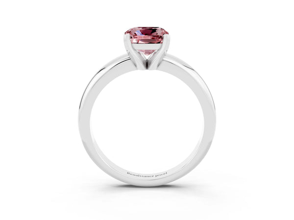 Silver Cushion Cut Morganite Solitaire Engagement Ring with Round Band and Four-Prong Setting