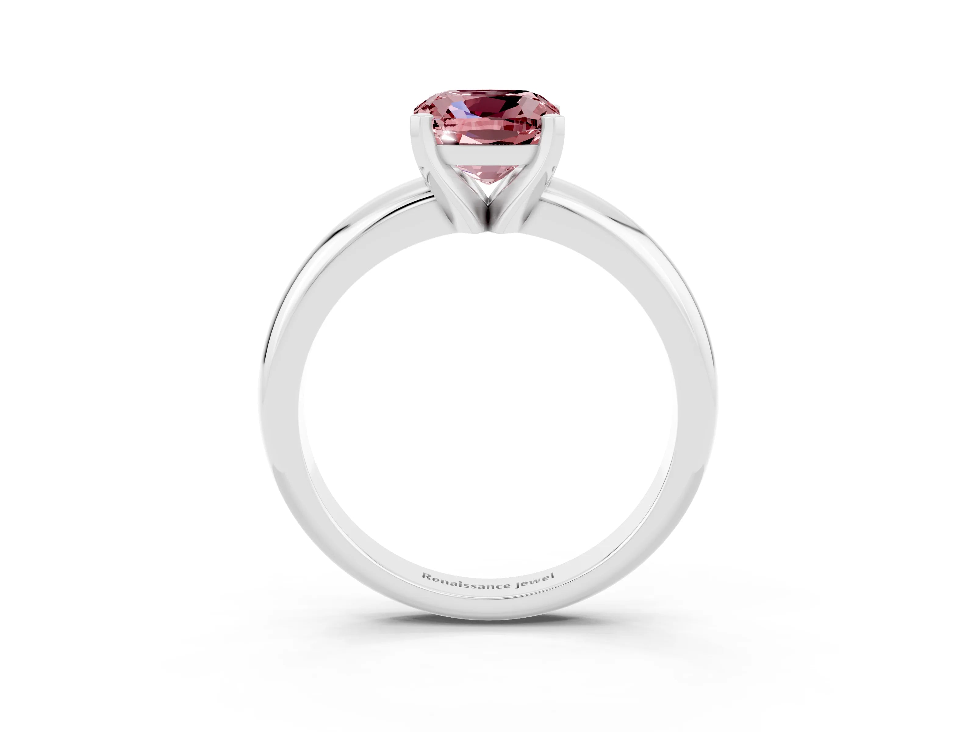 White gold Cushion Cut Morganite Solitaire Engagement Ring with Round Band and Four-Prong Setting_3
