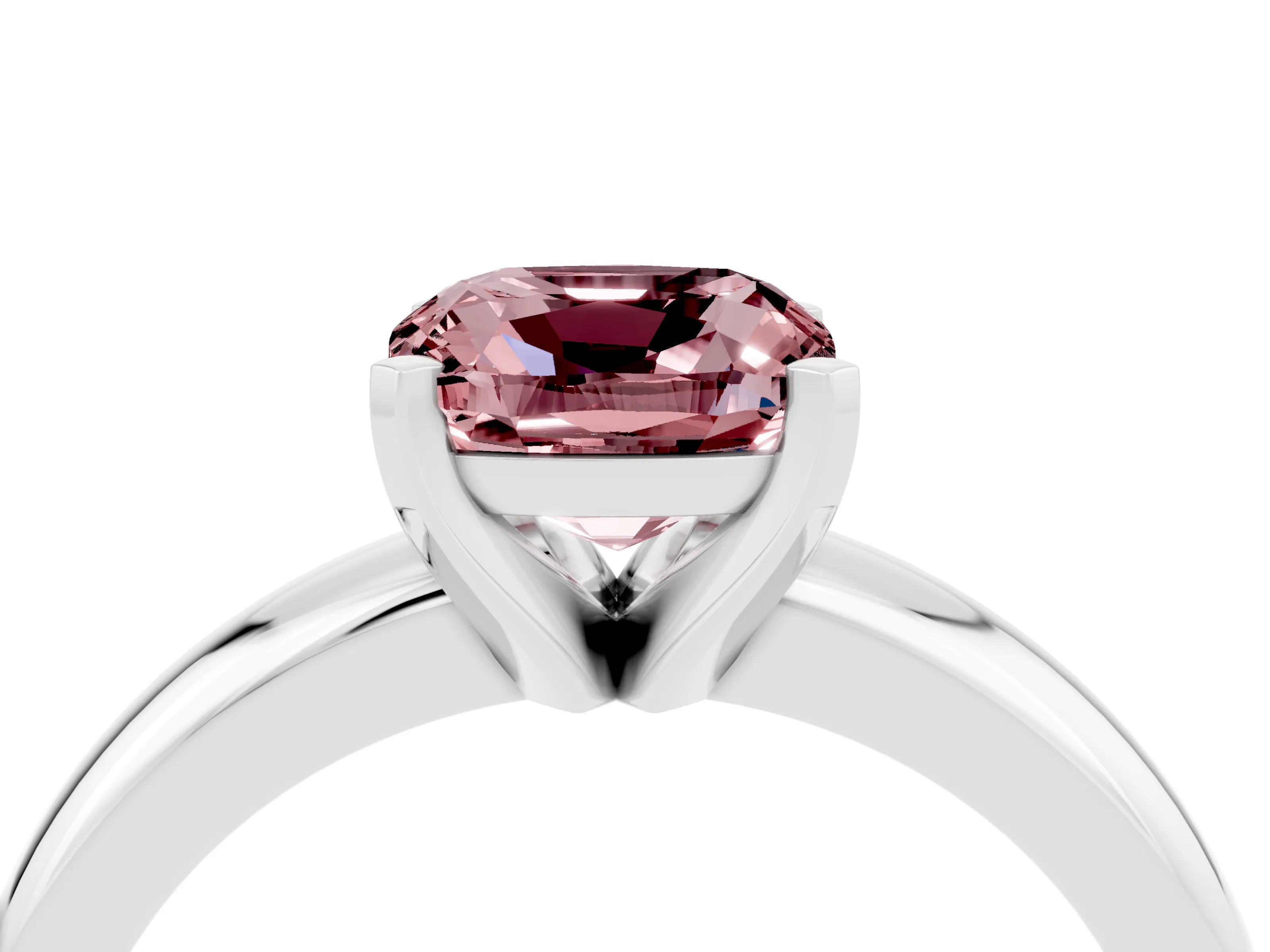 White gold Cushion Cut Morganite Solitaire Engagement Ring with Round Band and Four-Prong Setting_4