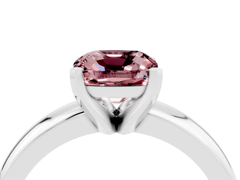 White gold Cushion Cut Morganite Solitaire Engagement Ring with Round Band and Four-Prong Setting_4